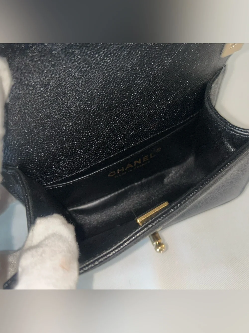 CHANEL Mini Boy Flap Bag Caviar Chevron Quilted Black/Gold